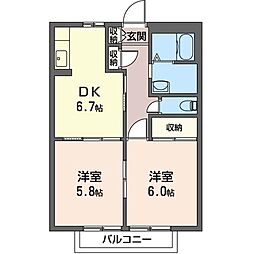 バリュージュ・1 2DKの間取図画像