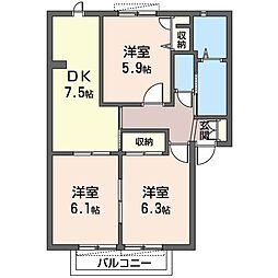 ジュネスタカザワ3 3DKの間取図画像