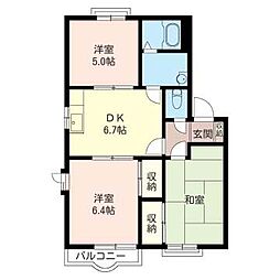 グラシューズつきみ野2 3DKの間取図画像