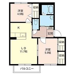 グランシードつきみ野2 2LDKの間取図画像