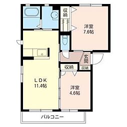グランコート　Ｂ 1階2LDKの間取り