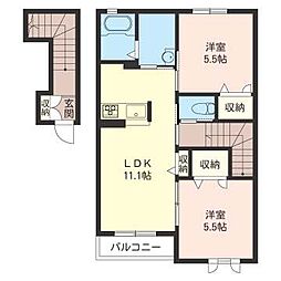 ラフォーレ小砂B 2LDKの間取図画像