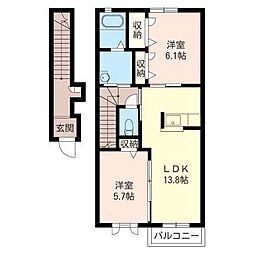 メゾンラメールＹ 2階2LDKの間取り