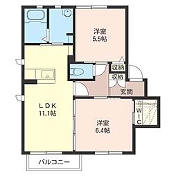 フォレストコート 2階2LDKの間取り