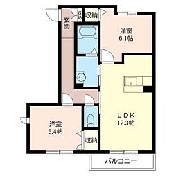 セレナヴィラ　Ｅ 1階2LDKの間取り