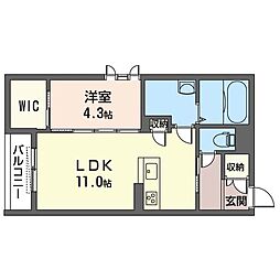 シェール　ブラン 1階1LDKの間取り