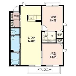 カモミール千波 2LDKの間取図画像