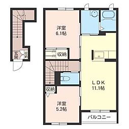 シュガーヒル 2LDKの間取図画像