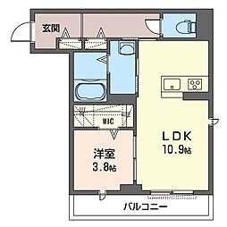 グレース　コート 3階1LDKの間取り
