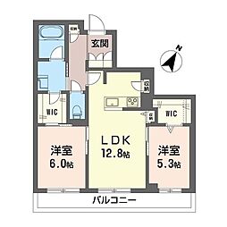 ＬＹＮＮ竹園 00303 3階2LDKの間取り