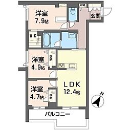 ＬＹＮＮ竹園 00202 2階3LDKの間取り