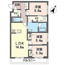 ＬＹＮＮ竹園 00205 2階3LDKの間取り