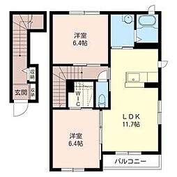 カーサブルーノD 2LDKの間取図画像