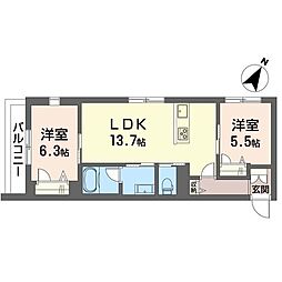 ベルタスIV 3階2LDKの間取り