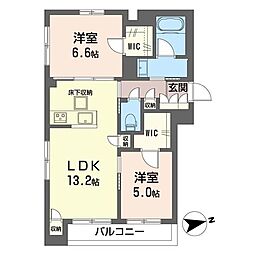 ノール　グリシーヌ 1階2LDKの間取り