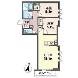 リラフォート 2階2LDKの間取り