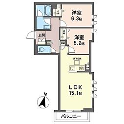 リラフォート 1階2LDKの間取り