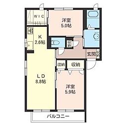 サジテール小倉台B棟 2LDKの間取図画像