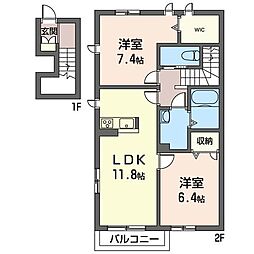 カーサ・クララ 2LDKの間取図画像