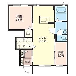ほたる野サクベハイムＢ 1階2LDKの間取り