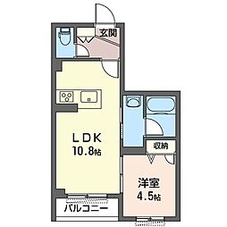 ラリュールI 2階1LDKの間取り