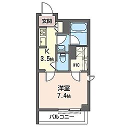 ラリュールI 1階1Kの間取り