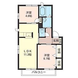 フランボワーズ請西東A棟 2LDKの間取図画像