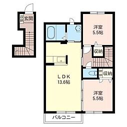 スカイハイツC 2LDKの間取図画像