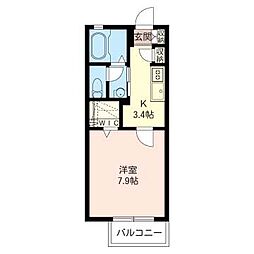 カーサソエル 1Kの間取図画像