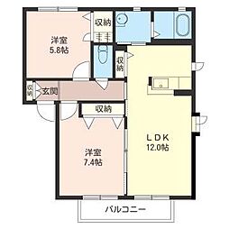ベイサイド海楽A 2LDKの間取図画像
