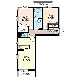 セレステローザ 2階2LDKの間取り