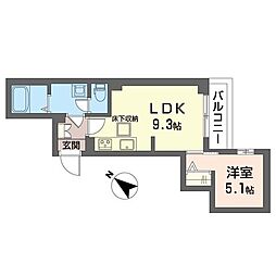リシェ・フルール 1LDKの間取図画像