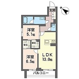 リシェ・フルール 2LDKの間取図画像