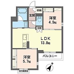 セイル相之川 2LDKの間取図画像