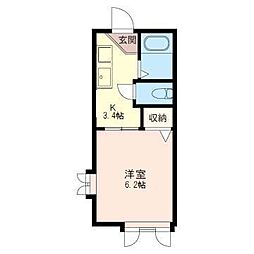 サニーハイツ2 1Kの間取図画像