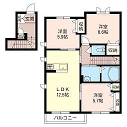 ルグランシエルD 3LDKの間取図画像