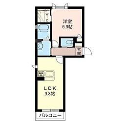クイーンズタウンC棟 1LDKの間取図画像