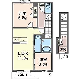 プリムローズ1 2LDKの間取図画像
