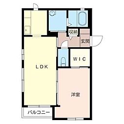 ツインヒルズ　Ａ棟 2階1LDKの間取り