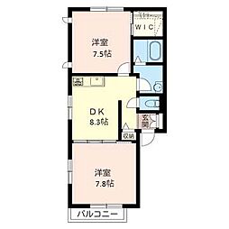 メルベーユ芝山 2DKの間取図画像