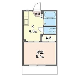 パインヒルコーポ 1Kの間取図画像