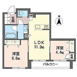 アルビオン　コート 3階2LDKの間取り