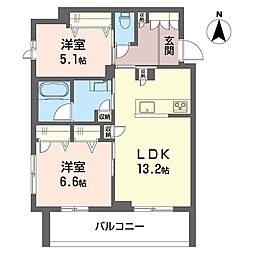 フレジア 3階2LDKの間取り