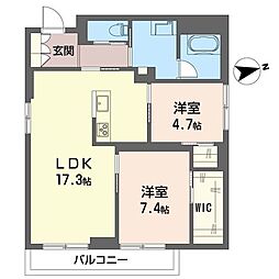 グリナージュ リリア 2LDKの間取図画像