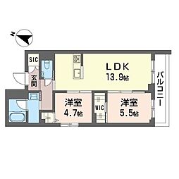ヴィラージュ穂々 2LDKの間取図画像