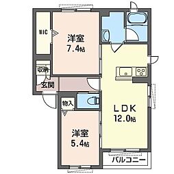 ガードナー 2階2LDKの間取り