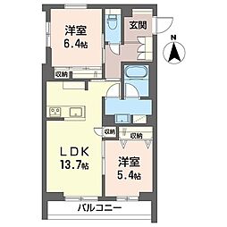 アプラノス　アーサー 00103 1階2LDKの間取り