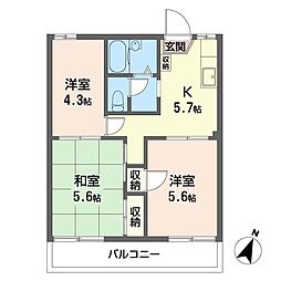 エーデルハイムハマノB 3Kの間取図画像