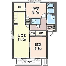 セゾンヴィラージュA 2LDKの間取図画像