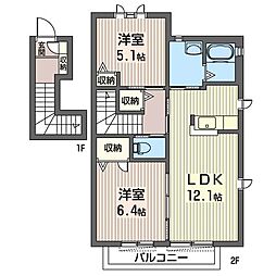 ラ・ボヌールA 2LDKの間取図画像